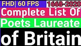Complete List of Poets Laureate of Britain Since 1668