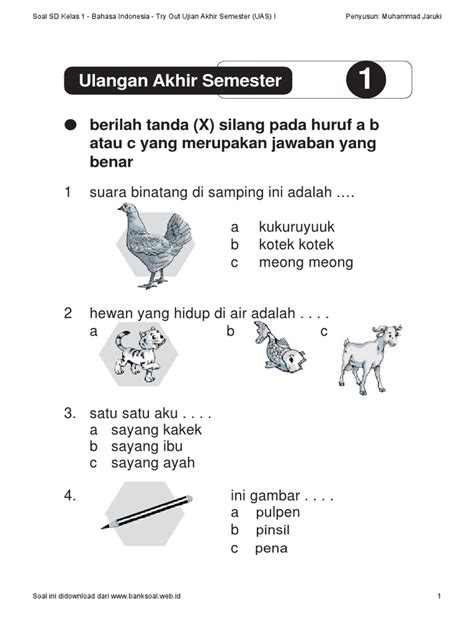 Latihan Soal Bahasa Indonesia Kelas 1