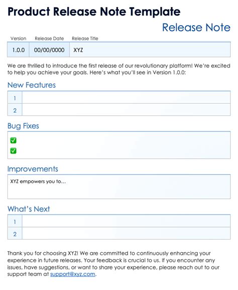 [product Release Note Template