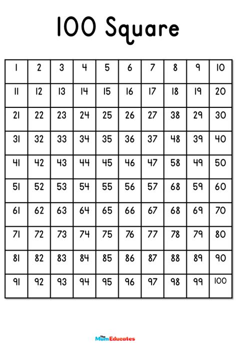 100 Square Printable