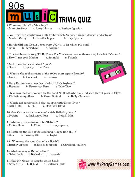 1990s Music Trivia Questions And Answers Printable