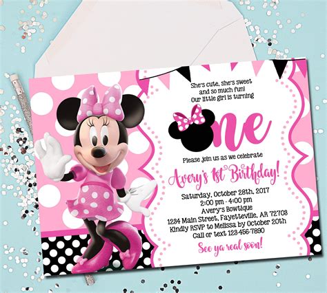1st Minnie Mouse Birthday Party Invite Template