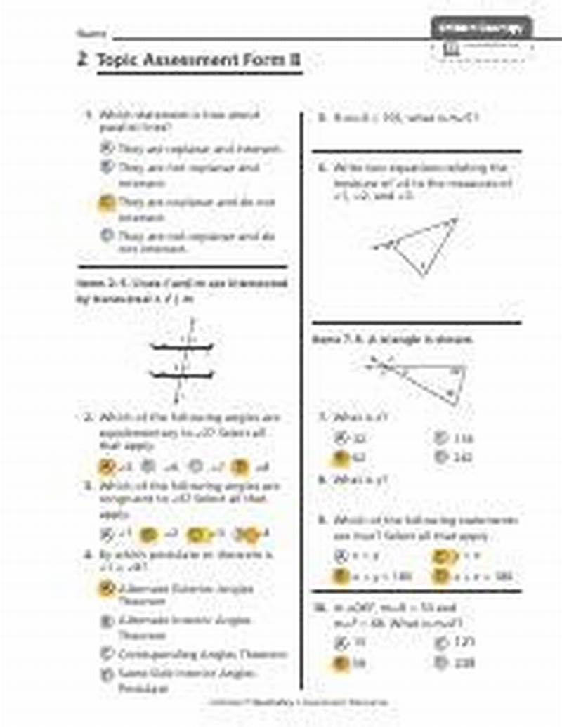 2 Topic Assessment Form A Answer Key