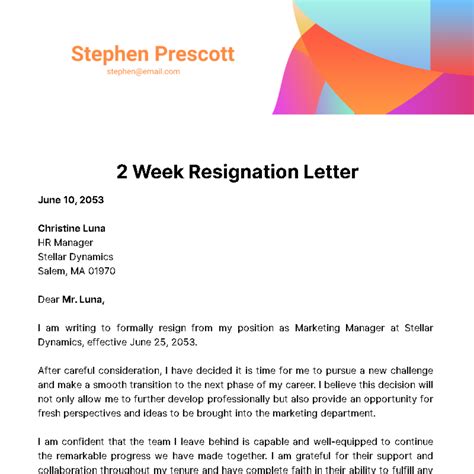 2 Week Resignation Template