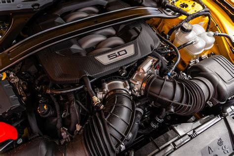 2025 Ford Mustang GT engine bay showcasing its powerful V8