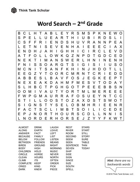 2nd Grade Word Search Free Printable