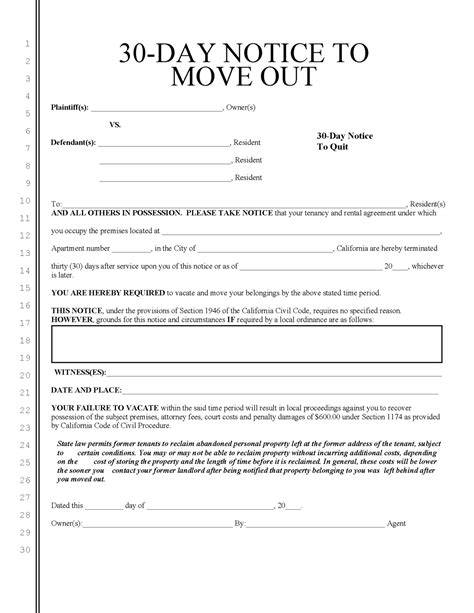 30 Day Notice To Quit Template