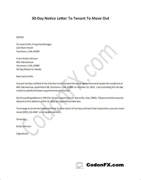 30 Days Move Out Notice Template