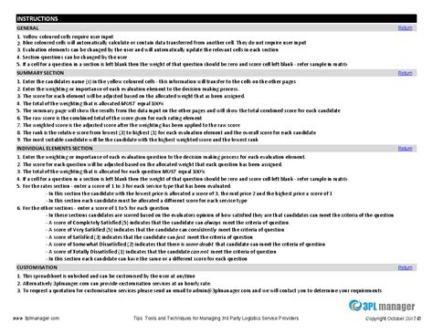 3pl Evaluation Template
