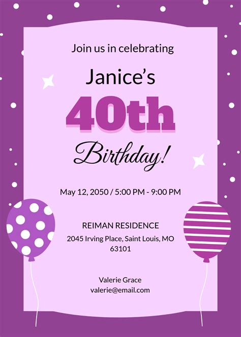 40th Birthday Invitation Templates Free