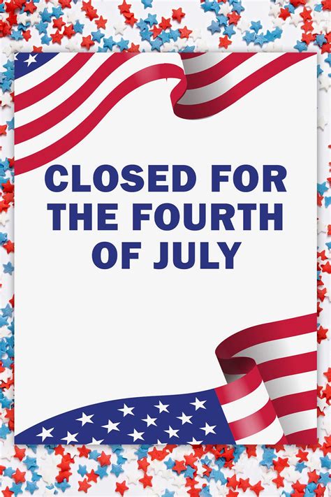 4th Of July Closed Sign Template
