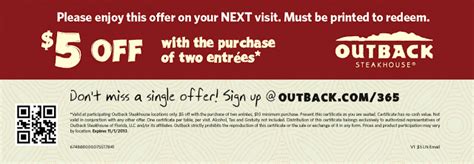5 Off Outback Steakhouse Coupons Printable