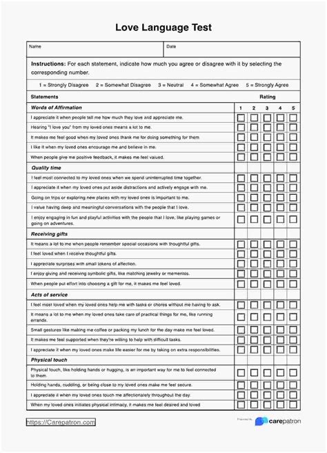 5 Love Languages Test Printable