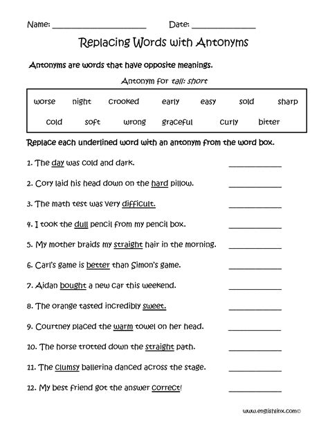 5th Grade Antonyms