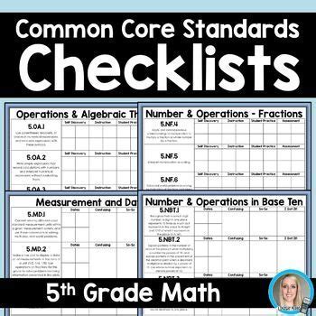 5th Grade Common Core Math Standards Printable