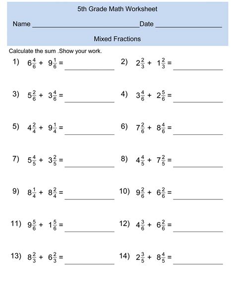 5th Grade Math Worksheets Printable
