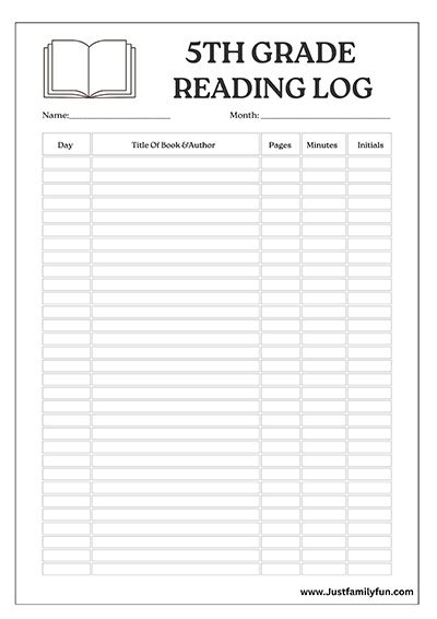 5th Grade Reading Logs Printable With Place To Write