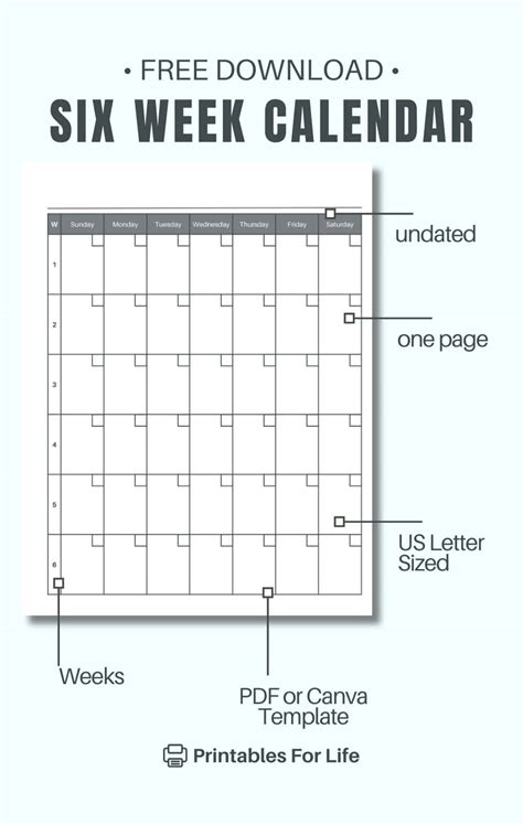 6 Week Calendar Printable