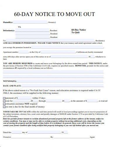 60-day Move Out Notice Template