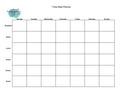 7 Day Weekly Schedule Template