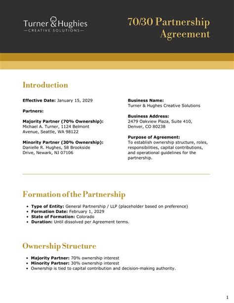 70/30 Partnership Agreement Template