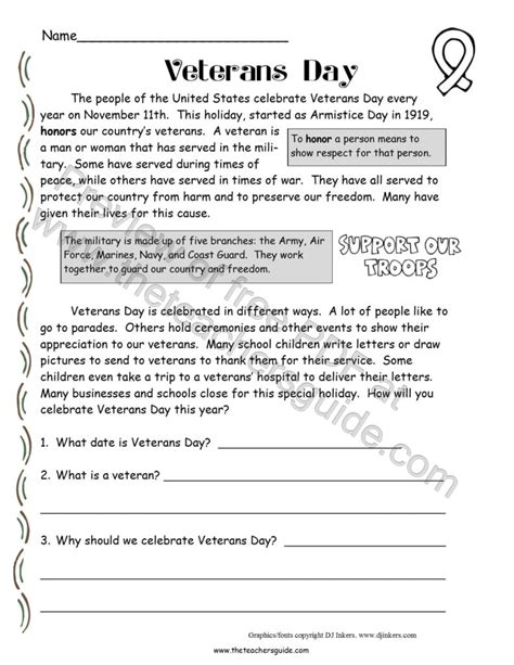 9th Grade Free Printable Lesson Veterans Day