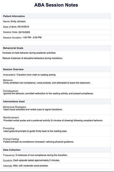 Aba Session Note Template