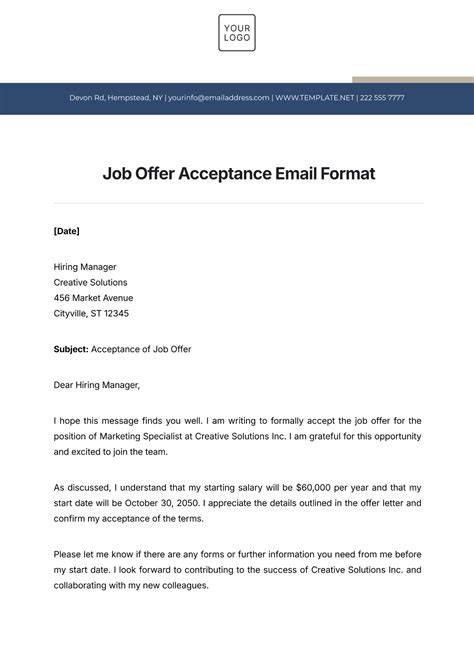 Accepting A Job Offer Email Template