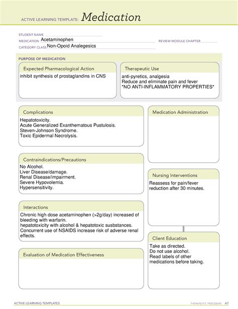 Acetaminophen Ati Medication Template