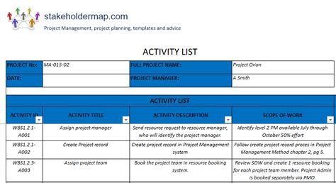 Activity List Template