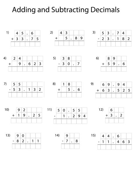 Addition And Subtraction Of Decimals Printable Worksheets
