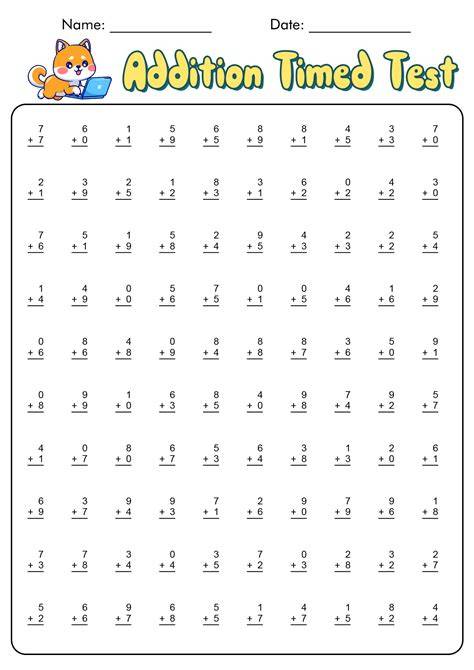 Addition And Subtraction Timed Test Printable