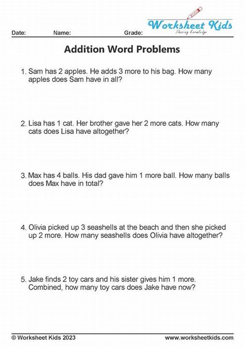 Addition Word Problems Printable