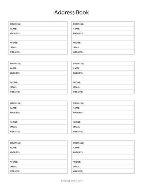 Address Book Sheets Printable