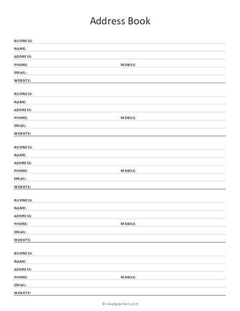 Address Book Template Free