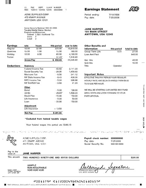Adp Check Stubs Template