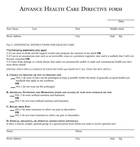 Advance Medical Directive Template