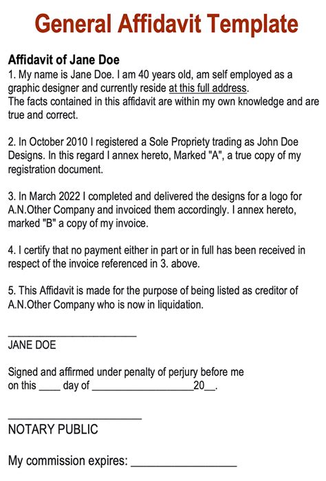 Affidavit Examples Templates