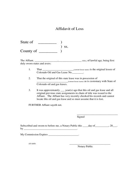 Affidavit Of Loss Template
