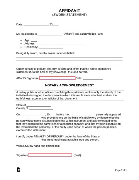 Affidavit Sworn Statement Template