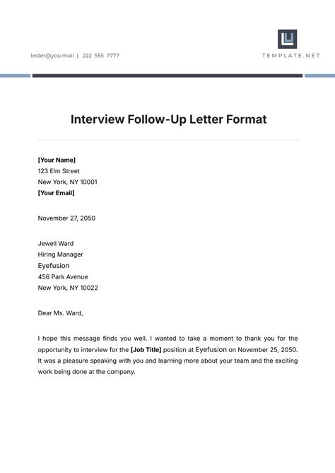 After Interview Follow Up Email Template