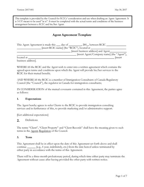 Agent Agreement Template