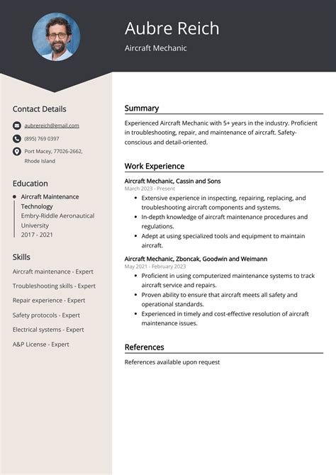 Aircraft Mechanic Resume Template
