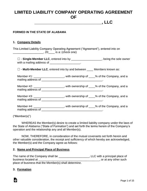 Alabama Llc Operating Agreement Template