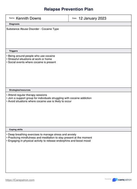 Alcohol Relapse Prevention Plan Template