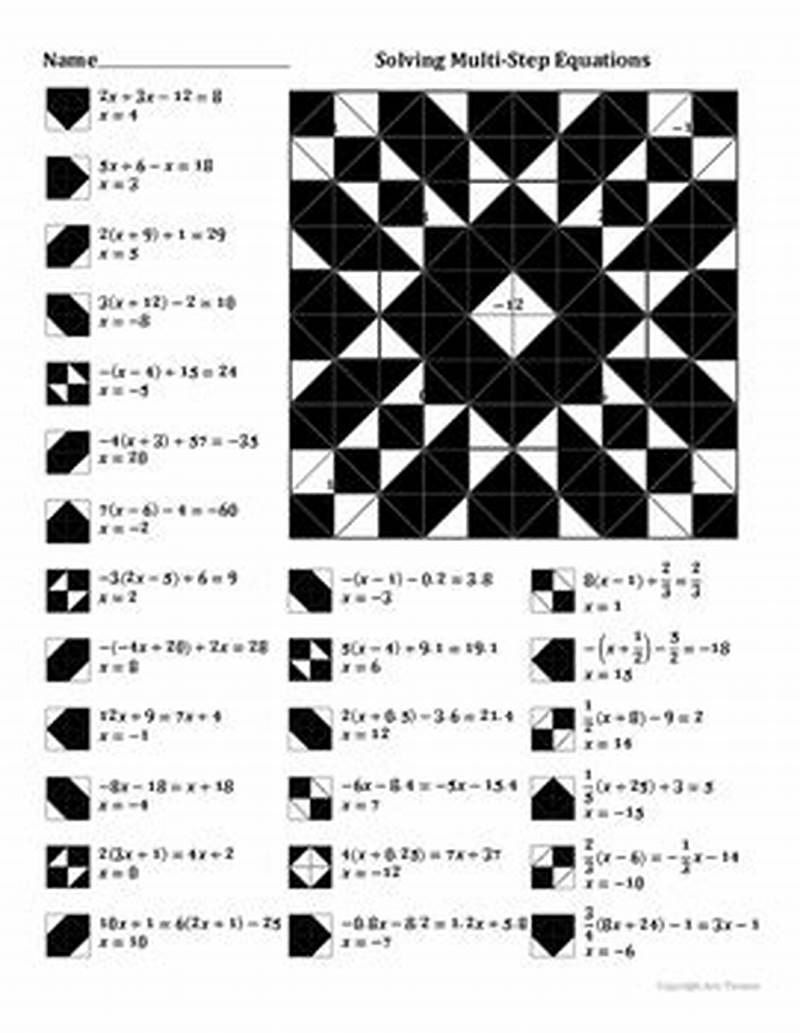 Algebra Solving Multi Step Equations Coloring Worksheet
