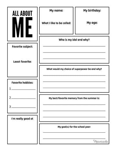 All About Me Worksheet Middle School Free Printable