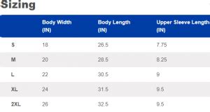 Alstyle 1301 Size Chart