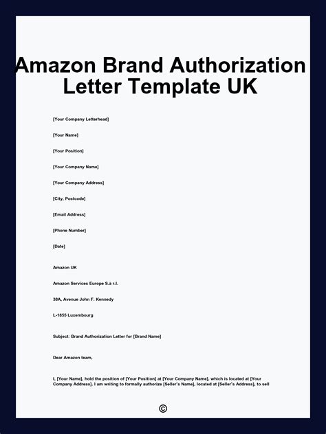 Amazon Brand Authorization Letter Template