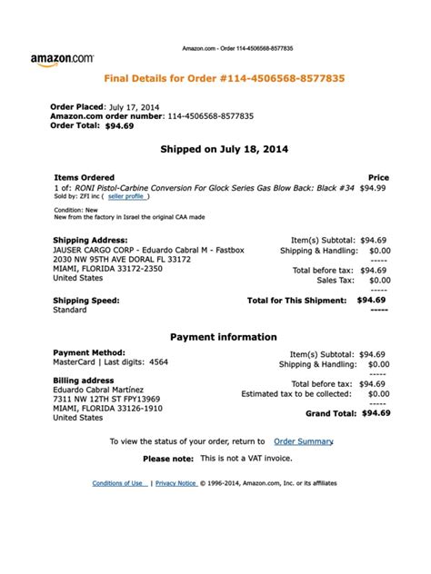 Amazon Receipt Template